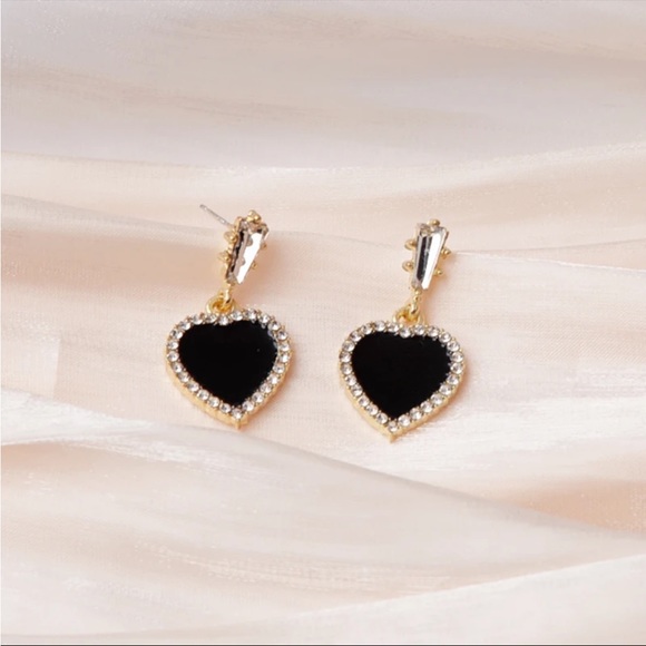 Black Heart CZ Gold Filled Earrings - Picture 2 of 2